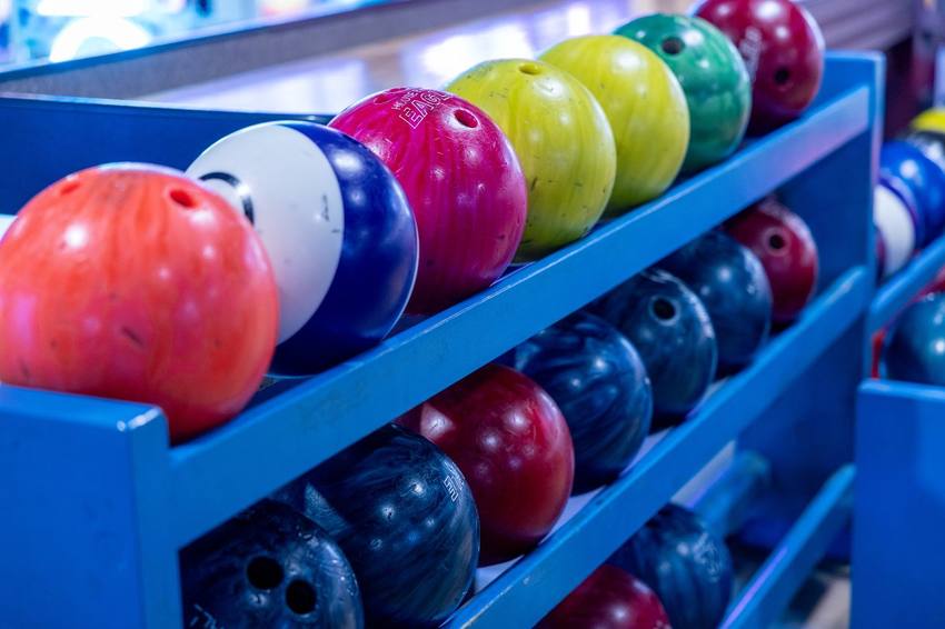 Colorful house balls on the rack at Midway
