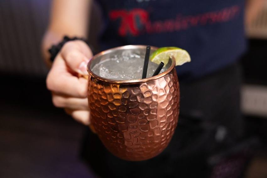 A Moscow mule in a copper mug
